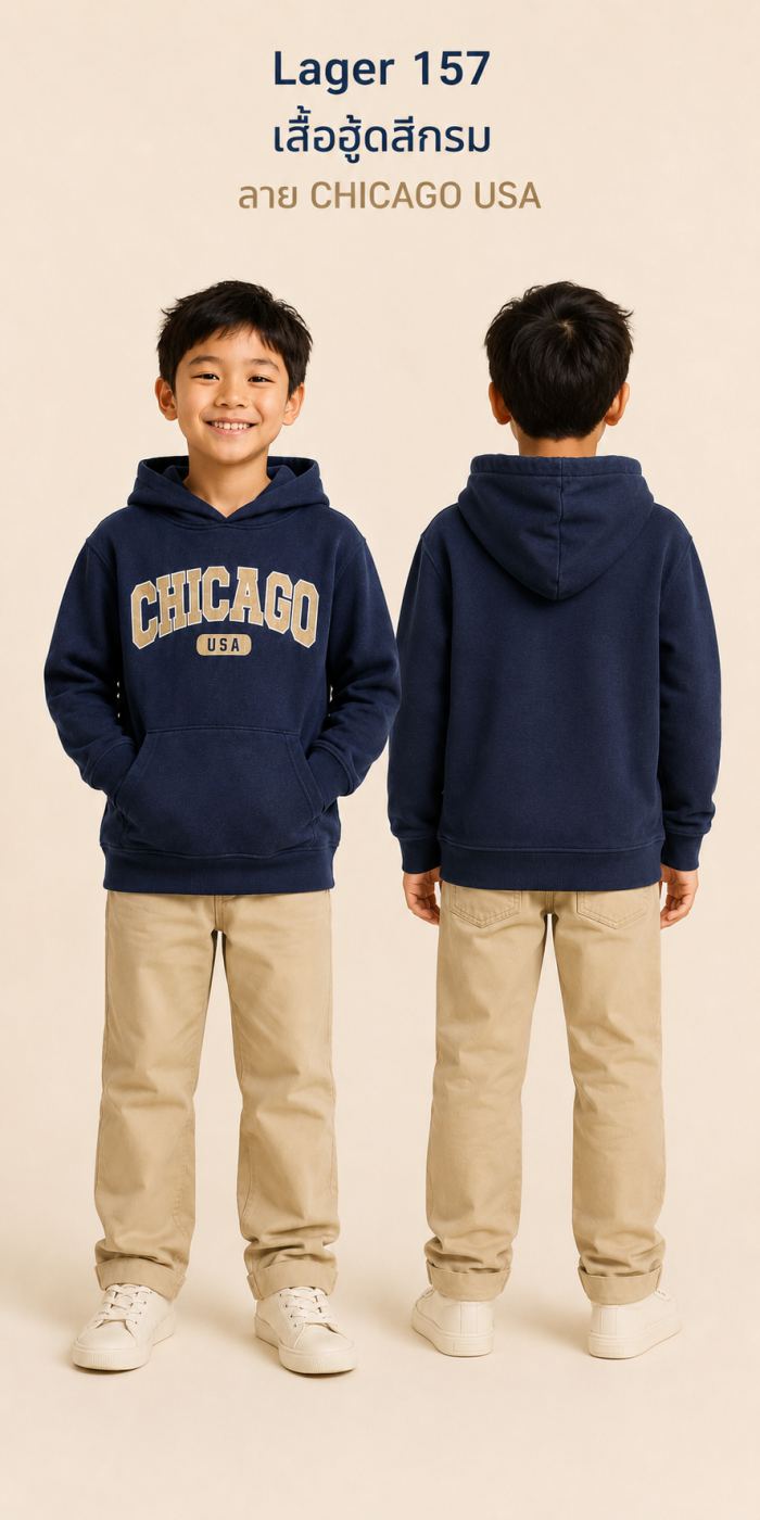 Etab. 1999 เสื้อฮู้ดดี้ลาย CHICAGO USA สีกรมท่า