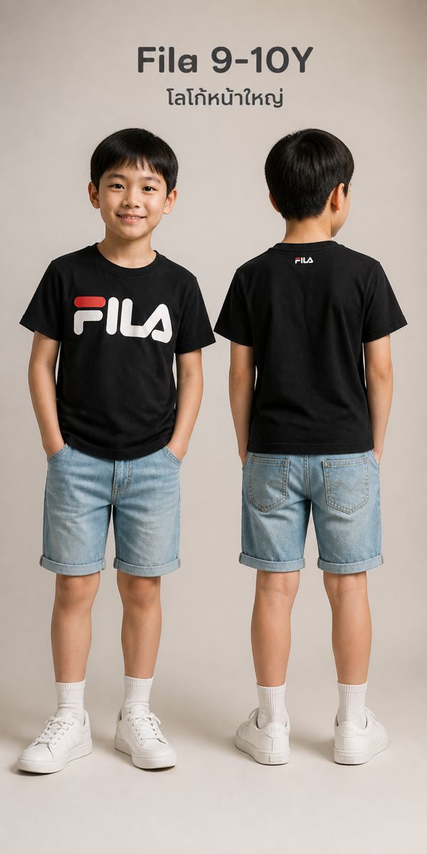 FILA เสื้อยืดโลโก้ใหญ่สีดำ