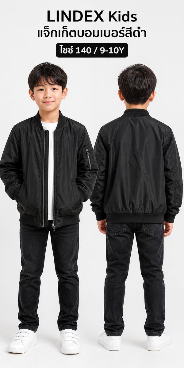 Lindex Kids แจ็คเก็ตบอมเบอร์สีดำ