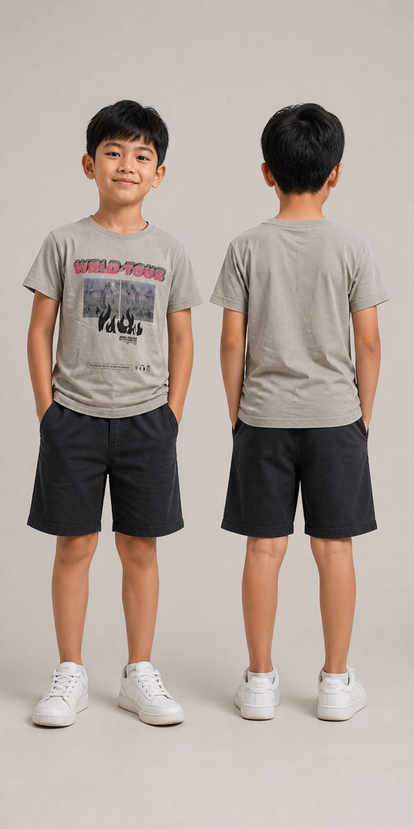 LINDEX เสื้อยืดลาย WRLD-TOUR สีเทา