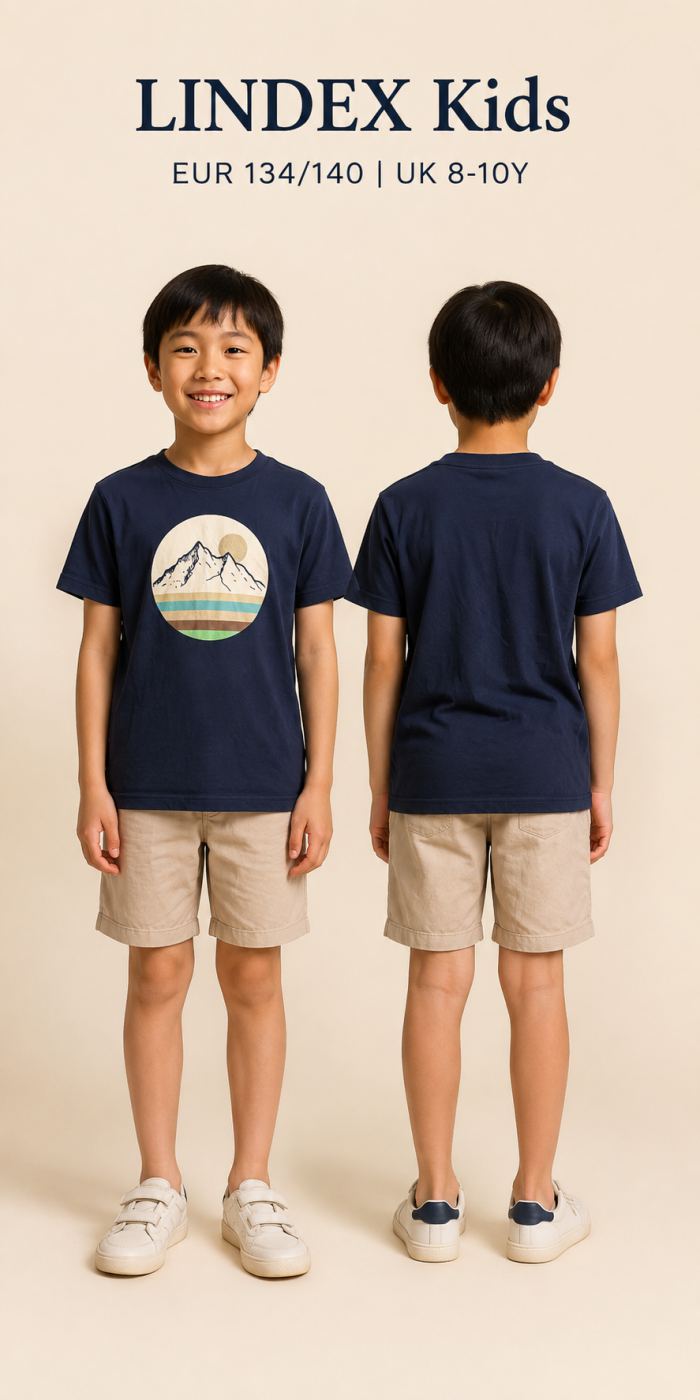 LINDEX Kids เสื้อยืดลายภูเขาวินเทจ สีกรมท่า