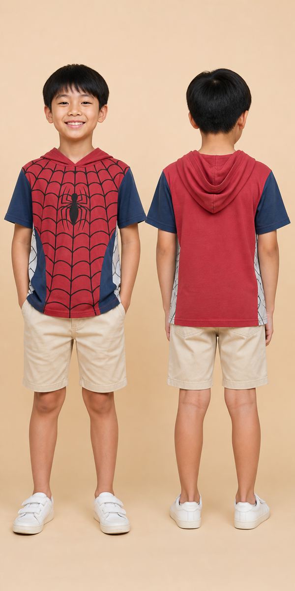 MARVEL เสื้อฮู้ดแขนสั้น Spider-Man สีแดง-น้ำเงิน