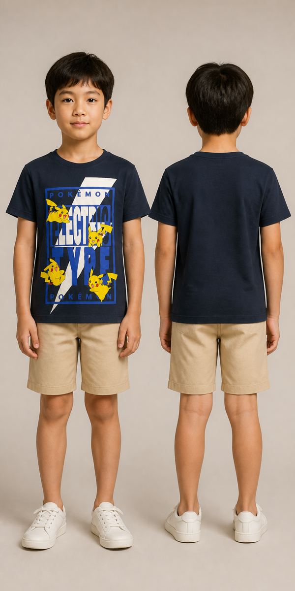 name it เสื้อยืดลาย Pokémon Electric Type สีกรมท่า