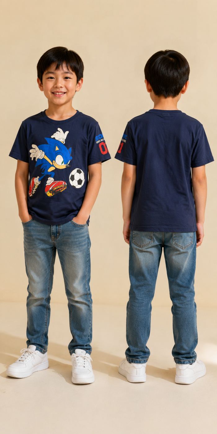H&M เสื้อยืดเด็ก Sonic ลาย Green Hill League สีกรมท่า