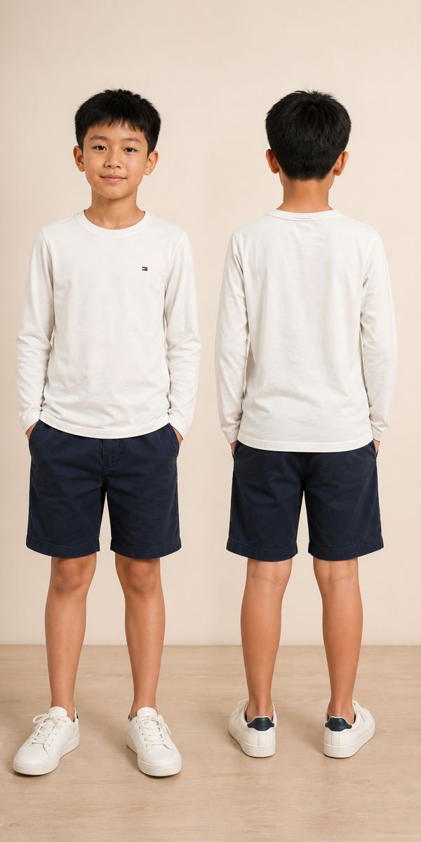 TOMMY HILFIGER เสื้อยืดแขนยาวสีขาว