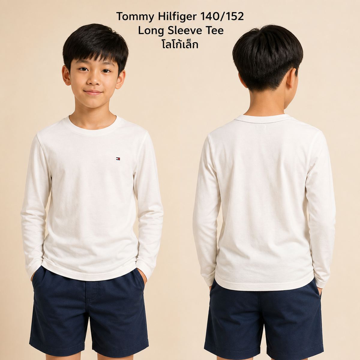 TOMMY HILFIGER เสื้อยืดแขนยาวสีขาว
