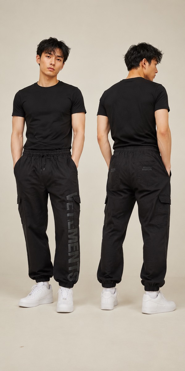 VETEMENTS กางเกงจ็อกเกอร์มินิมอลสีดำ